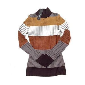 Fashion Nova Kyra Mock neck Ribbed Sweater Size S Striped Brown Knit Women NWT